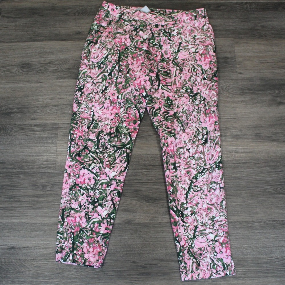 H&M Floral Print Ankle Pants Womens Size 6 Pink Green Casual‎